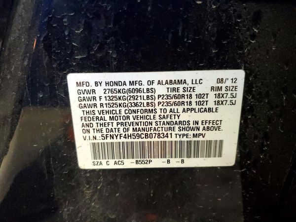2012 HONDA PILOT EX-L