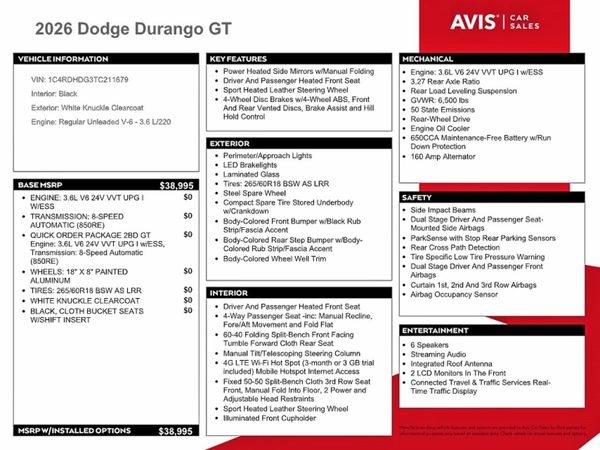 2026 DODGE DURANGO GT