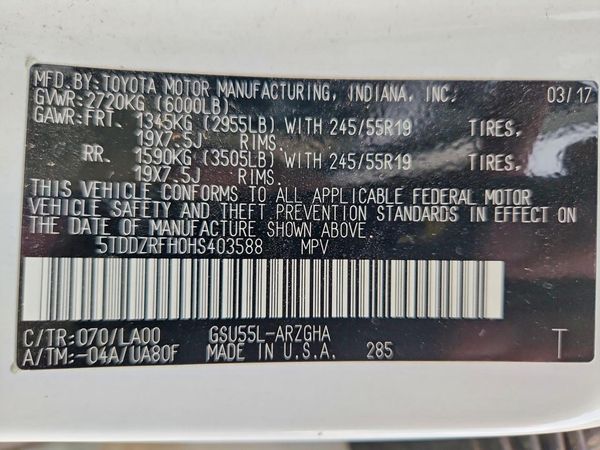 2017 TOYOTA HIGHLANDER Ltd/Ltd Platinum