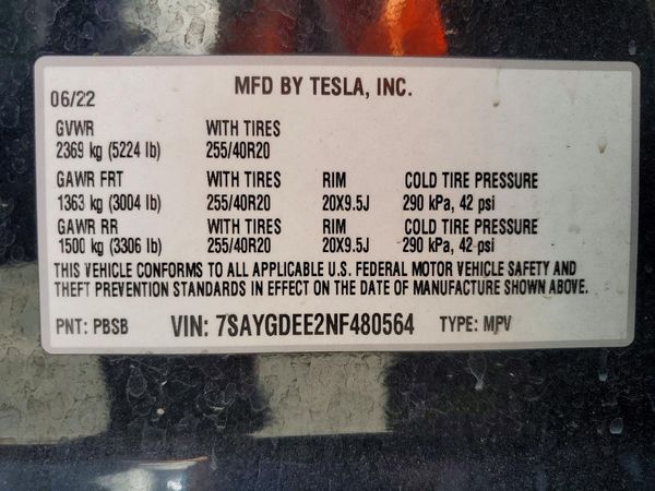 2022 TESLA MODEL Y