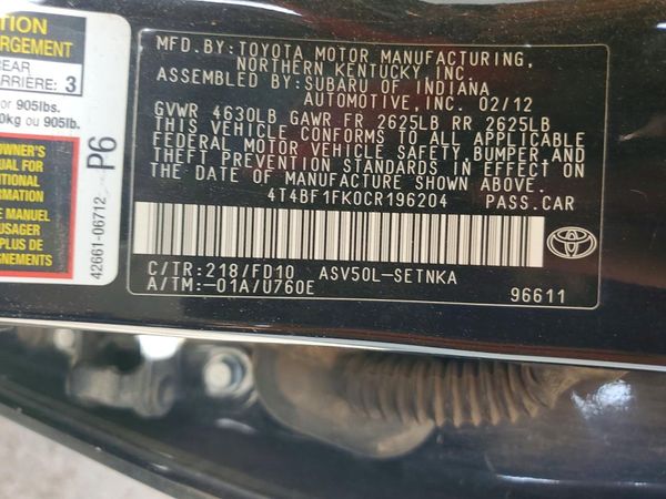 2012 TOYOTA CAMRY