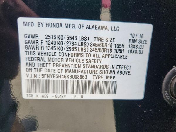 2019 HONDA PILOT EXL-NR