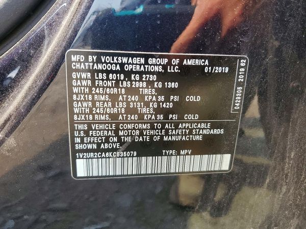 2019 VOLKSWAGEN ATLAS 4Motion SE