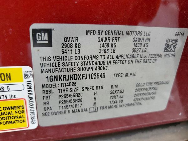 2015 CHEVROLET TRAVERSE LTZ — VINS