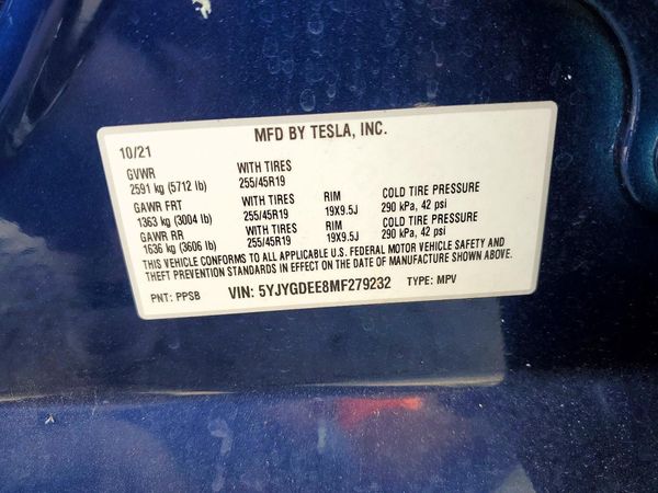 2021 TESLA MODEL Y — VINS