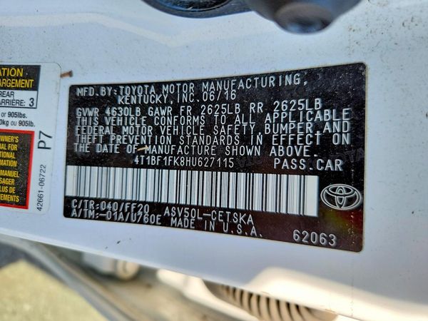 2017 TOYOTA CAMRY LE/SE/XLE/XSE — VINS