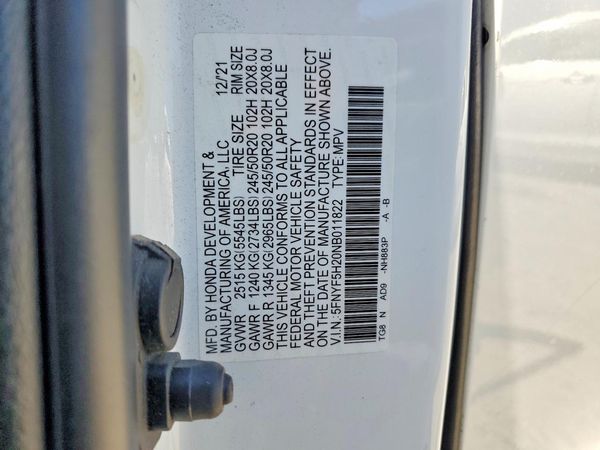 2022 HONDA PILOT SE — VINS