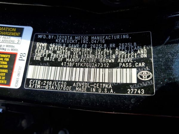 2016 TOYOTA CAMRY