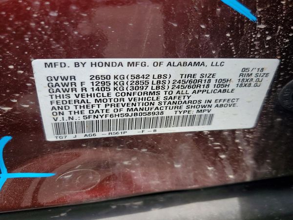 2018 HONDA PILOT EXL — VINS