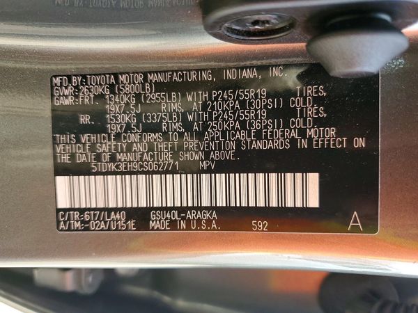 2012 TOYOTA HIGHLANDER Base/Hybrid — VINS