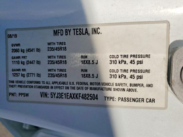 2019 TESLA MODEL 3