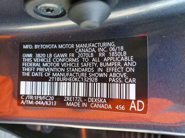 2019 TOYOTA COROLLA L/LE/SE/XLE/XSE