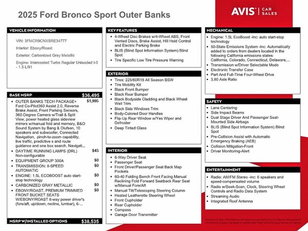 2025 FORD BRONCO SPORT OUTER BANKS