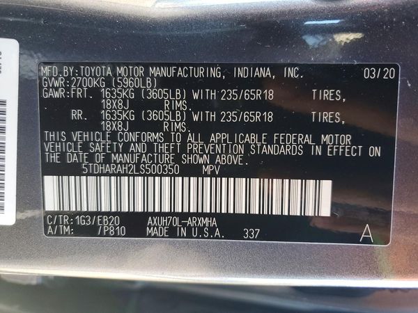 2020 TOYOTA HIGHLANDER XLE Nav
