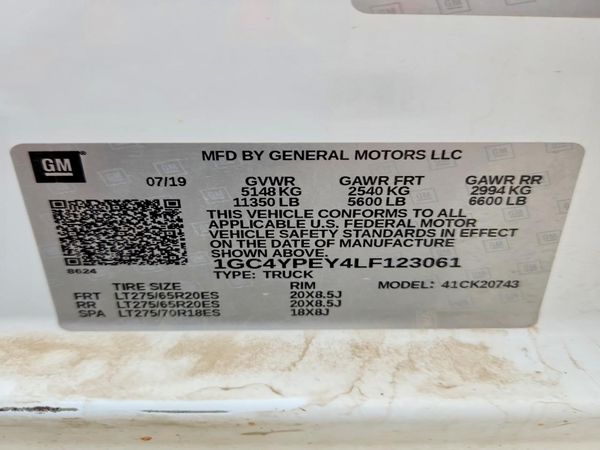 2020 CHEVROLET SILVERADO LTZ — VINS