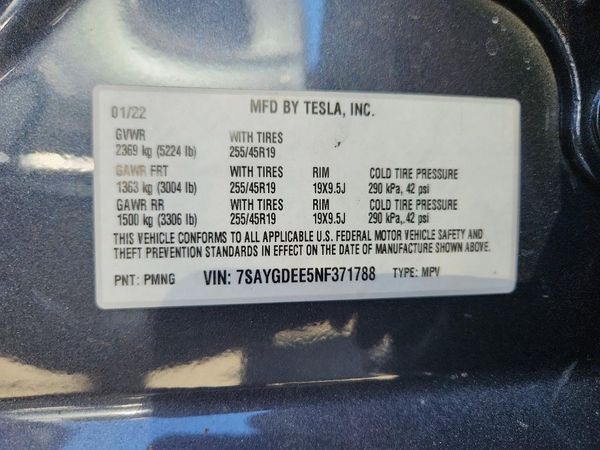 2022 TESLA MODEL Y — VINS