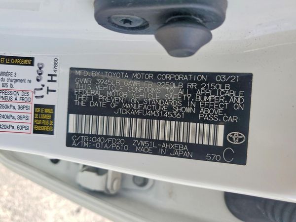 2021 TOYOTA PRIUS — VINS