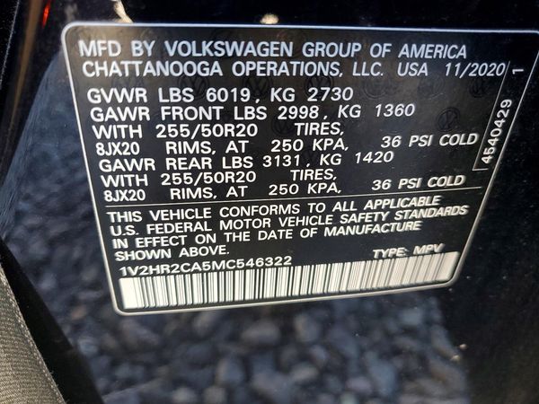 2021 VOLKSWAGEN ATLAS 4Motion SE w/ Tech — VINS