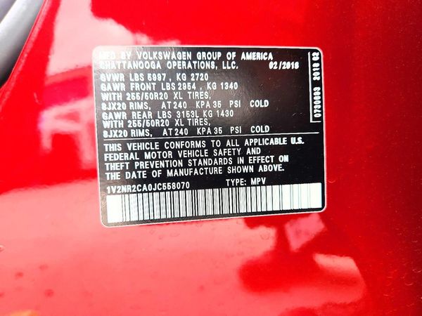 2018 VOLKSWAGEN ATLAS 4Motion SEL Premium