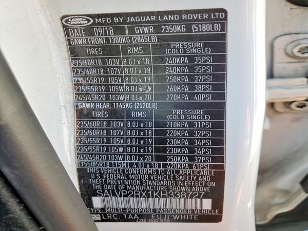 2019 LAND ROVER RANGE ROVER EVOQUE SE/SE Premium