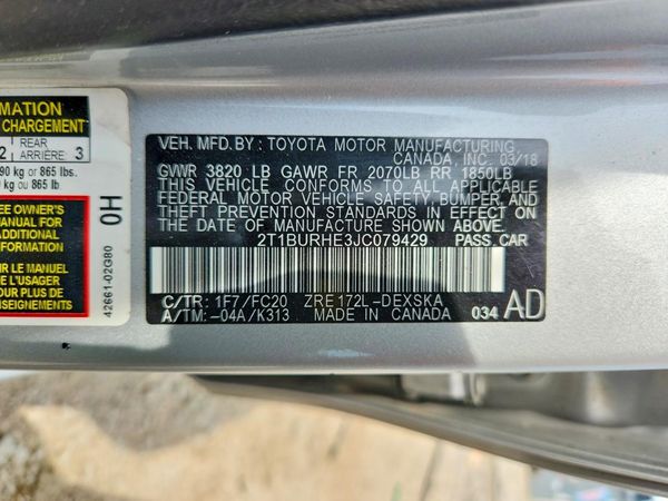 2018 TOYOTA COROLLA L/LE/SE/XLE/XSE