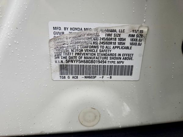2016 HONDA PILOT EXL SENSING — VINS