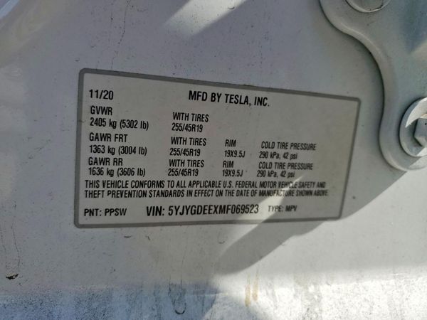 2021 TESLA MODEL Y — VINS