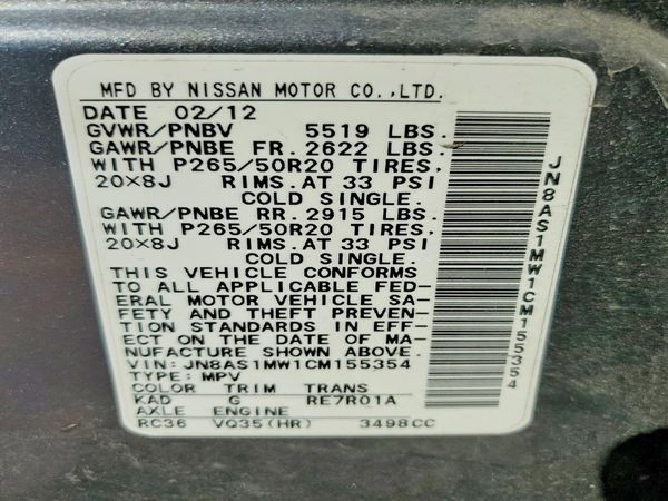 2012 INFINITI FX35 — VINS