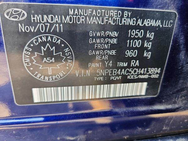 2012 HYUNDAI SONATA Middle-low level