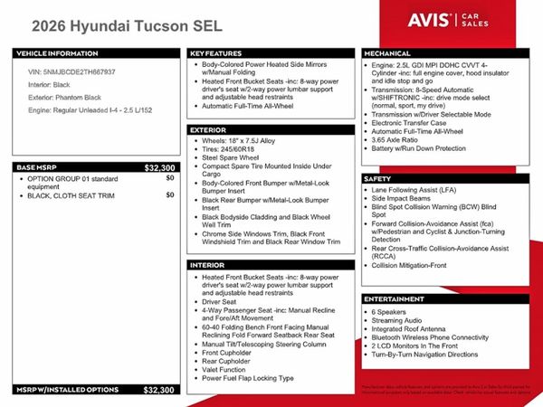 2026 HYUNDAI TUCSON SEL, SEL Plus
