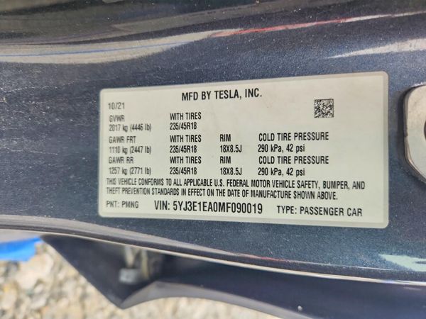2021 TESLA MODEL 3 — VINS