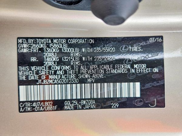 2016 LEXUS RX 350