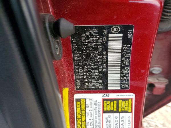 2018 TOYOTA CAMRY L/LE/SE/XLE — VINS