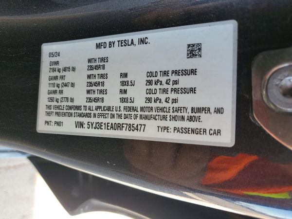 2024 TESLA MODEL 3 — VINS