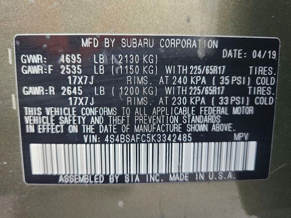 2019 SUBARU OUTBACK