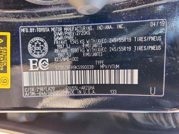 2019 TOYOTA HIGHLANDER Ltd/Ltd Platinum