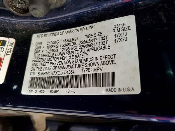 2016 HONDA CRV EX-L