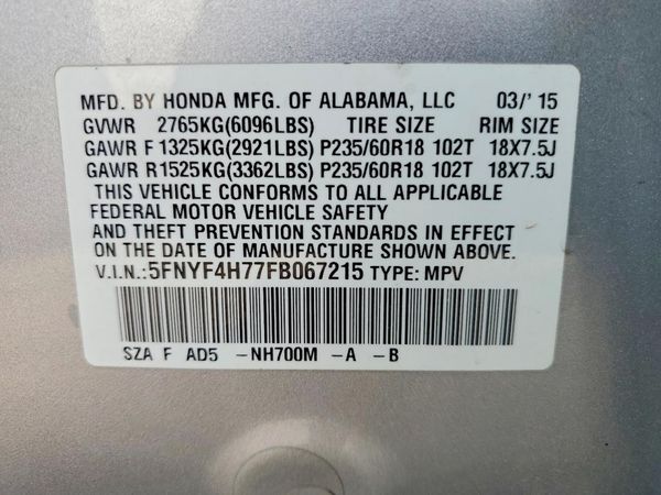 2015 HONDA PILOT EXL-N — VINS