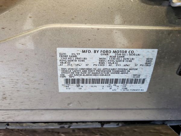 2017 FORD EDGE SEL — VINS