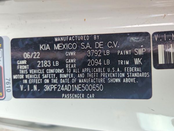 2022 KIA FORTE FE, LXS