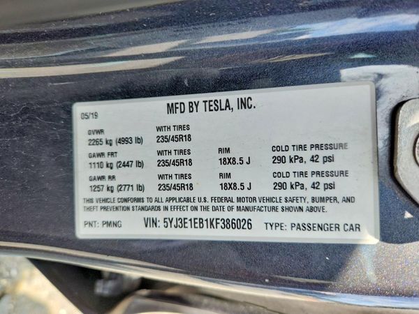 2019 TESLA MODEL 3
