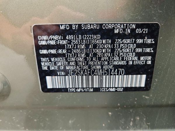 2021 SUBARU FORESTER Premium — VINS