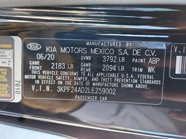2020 KIA FORTE FE, LXS