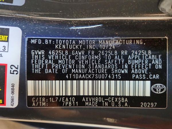 2025 TOYOTA CAMRY — VINS