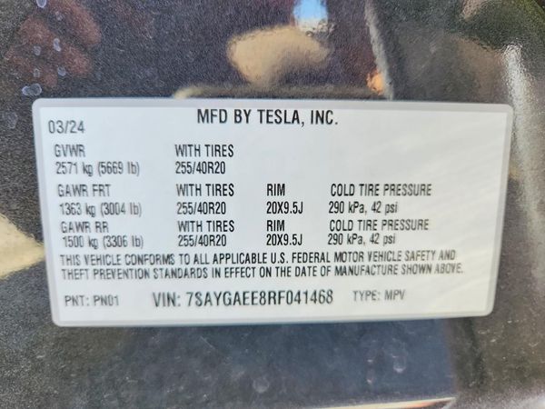 2024 TESLA MODEL Y — VINS