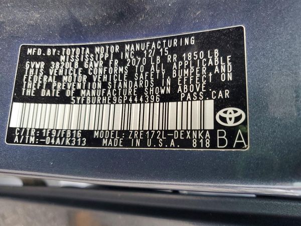 2016 TOYOTA COROLLA L/LE