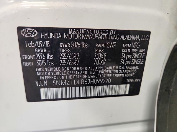 2018 HYUNDAI SANTA FE Sport Base — VINS