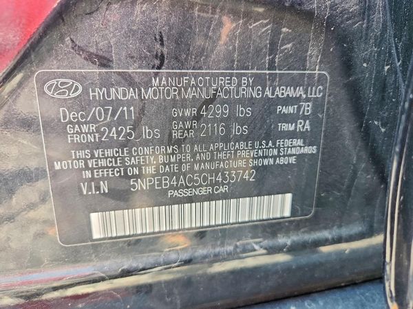 2012 HYUNDAI SONATA Middle-low level