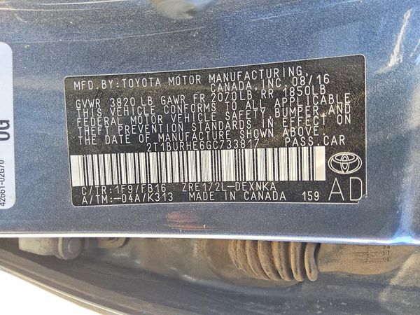 2016 TOYOTA COROLLA L/LE