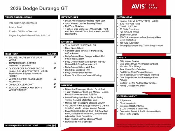 2026 DODGE DURANGO GT